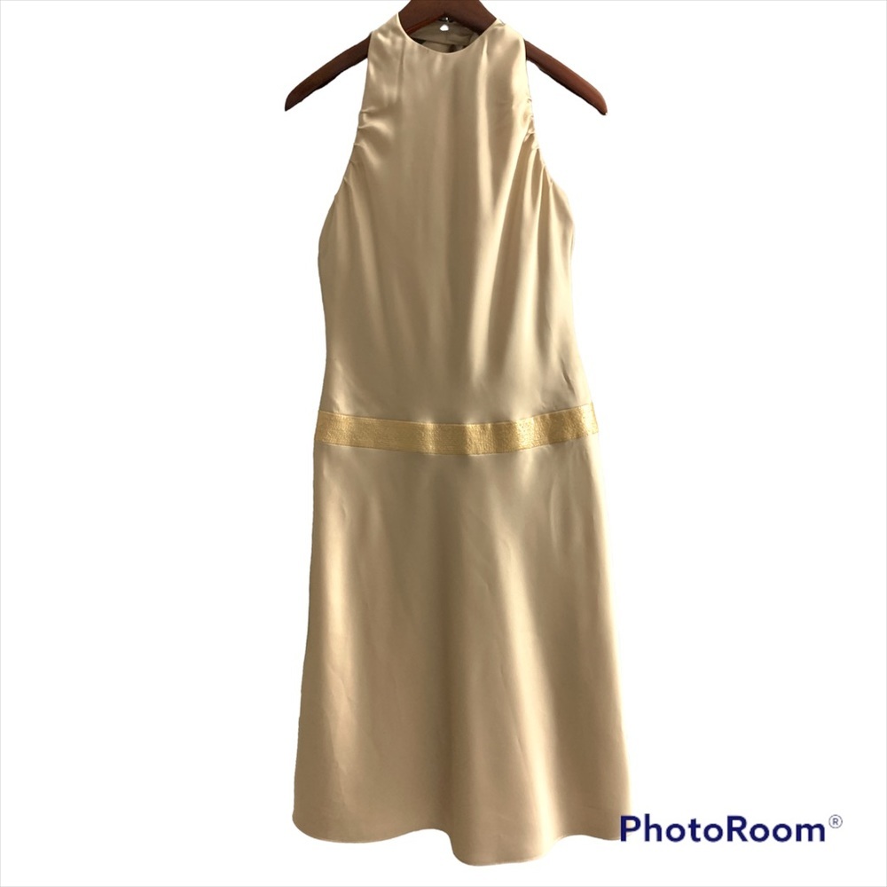 Calvin Klein Dress Halter neck, A-line sleeves Backless Champagne Color size 4